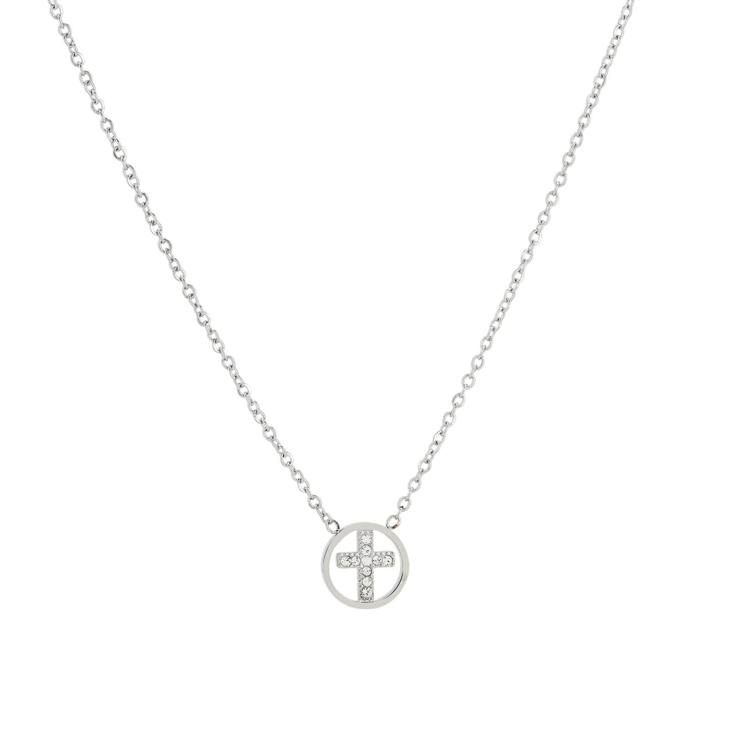 Collier en acier croix avec brilliantes
