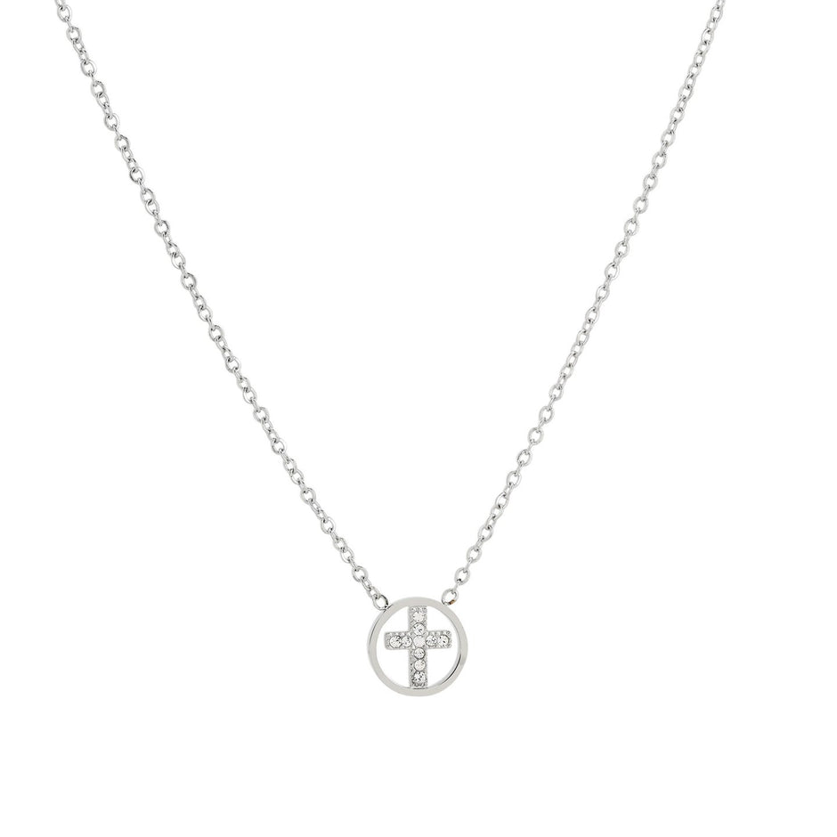 Collier en acier croix avec brilliantes
