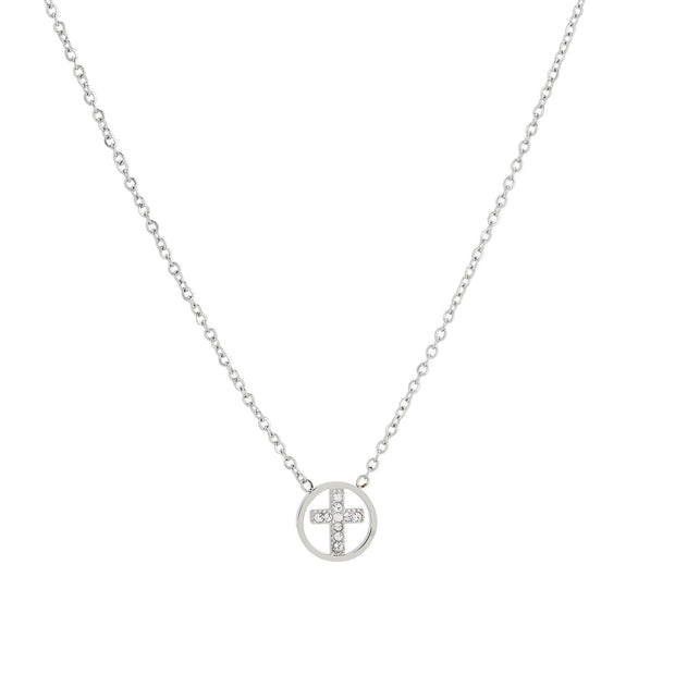 Collier en acier croix avec brilliantes