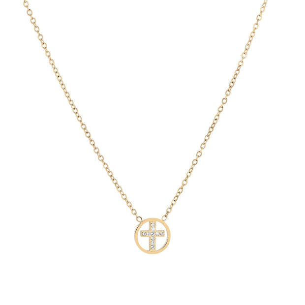 Collier en acier croix avec brilliantes