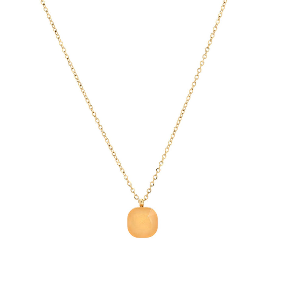 Collier acier avec pierre de couleur carré