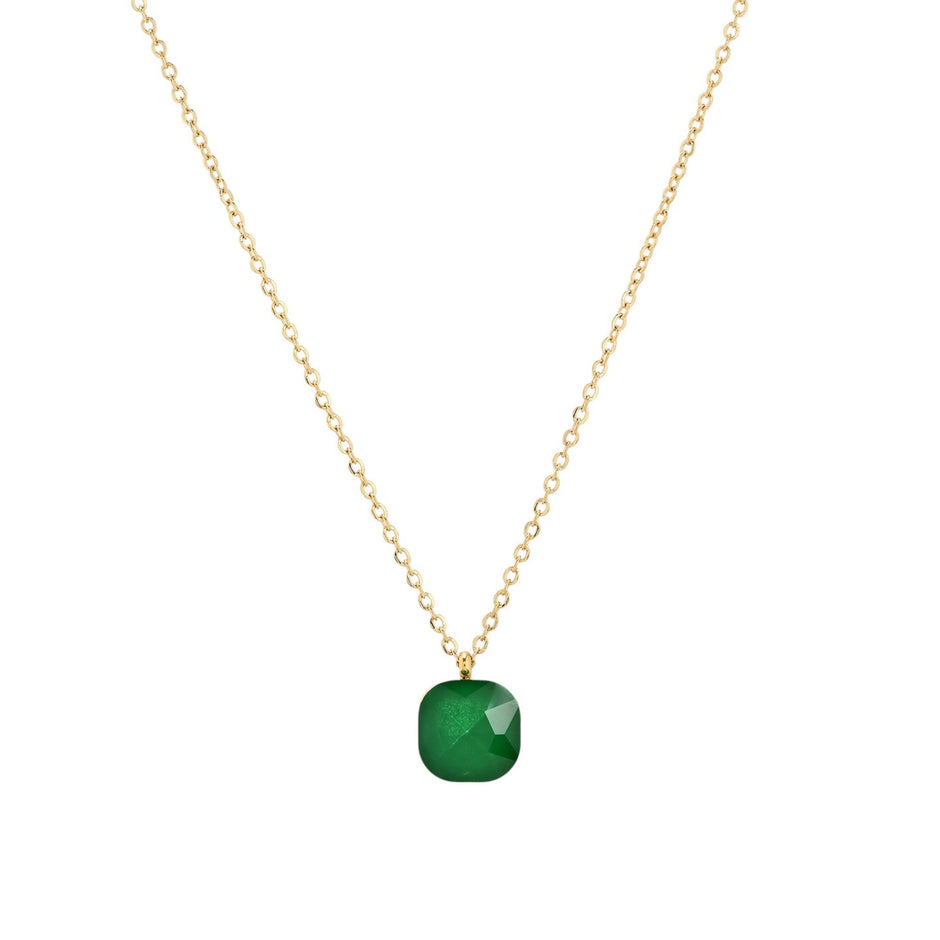 Collier acier avec pierre de couleur carré