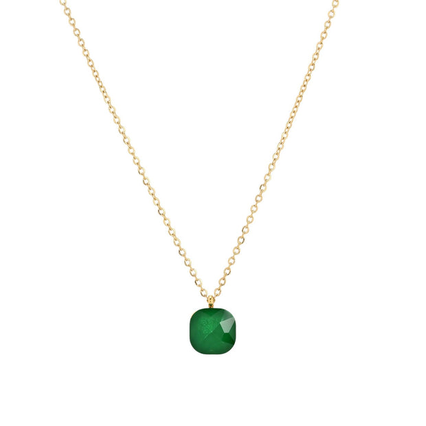 Collier acier avec pierre de couleur carré