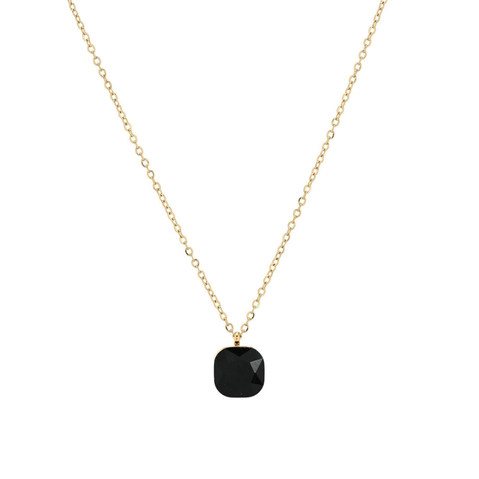 Collier acier avec pierre de couleur carré