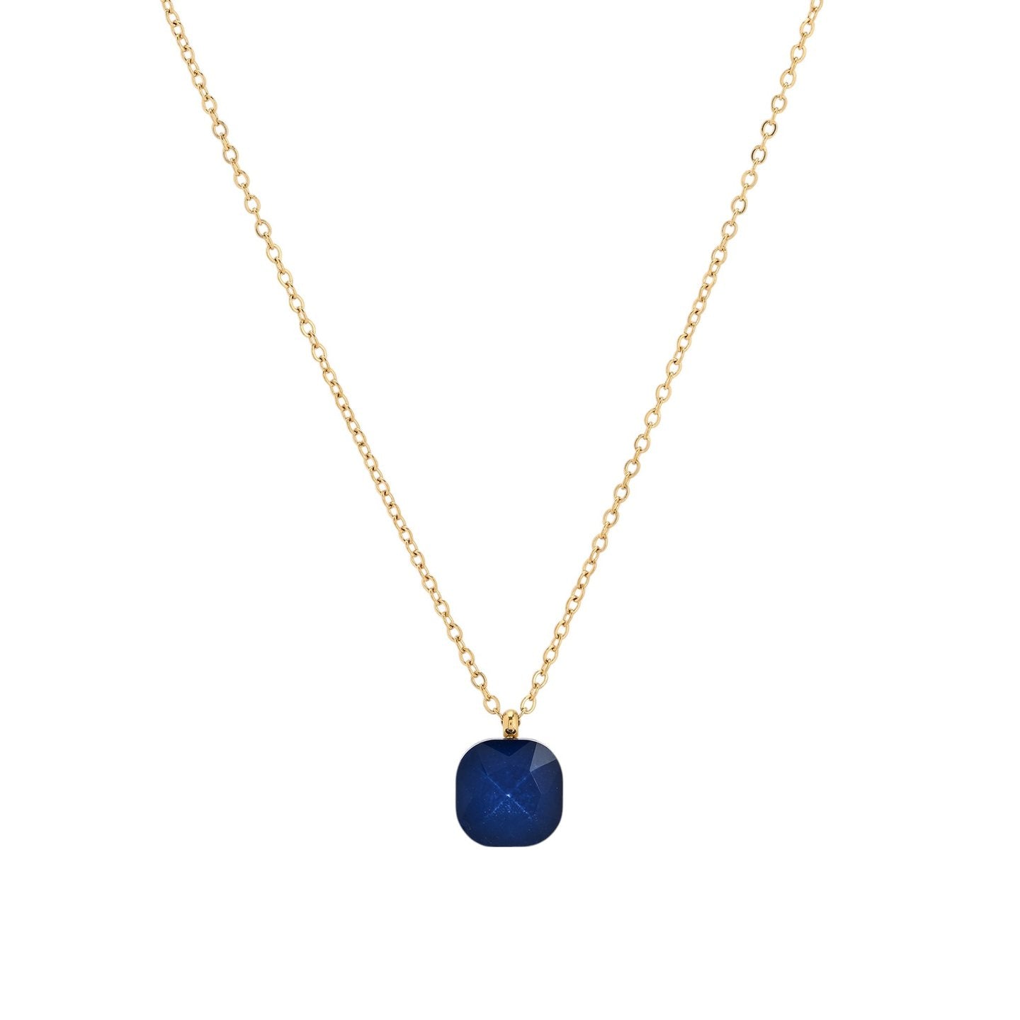 Collier acier avec pierre de couleur carré