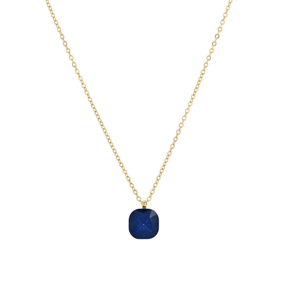 Collier acier avec pierre de couleur carré