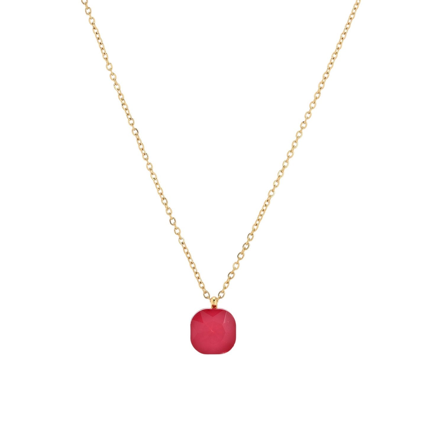 Collier acier avec pierre de couleur carré