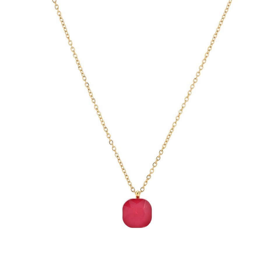 Collier acier avec pierre de couleur carré