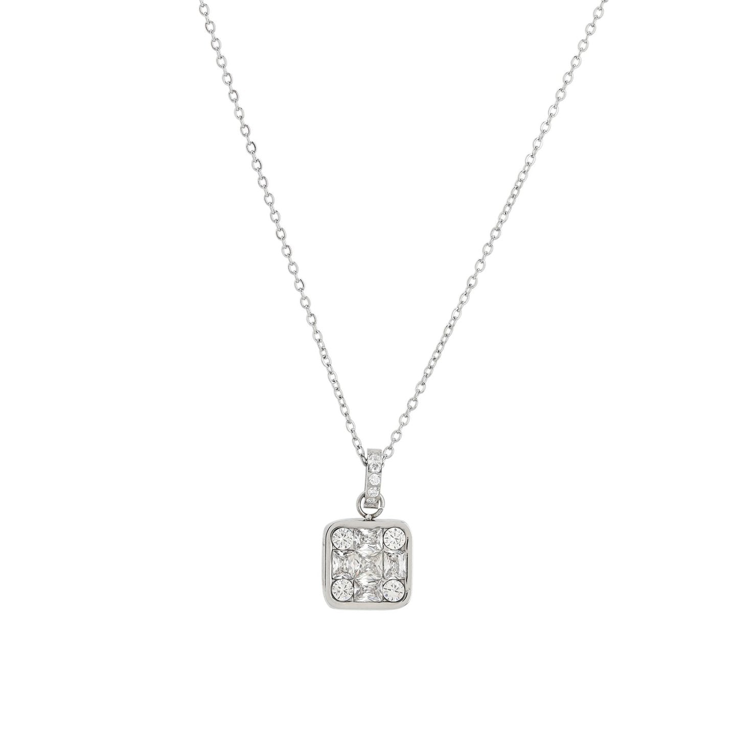 Collier en acier carré géométrique