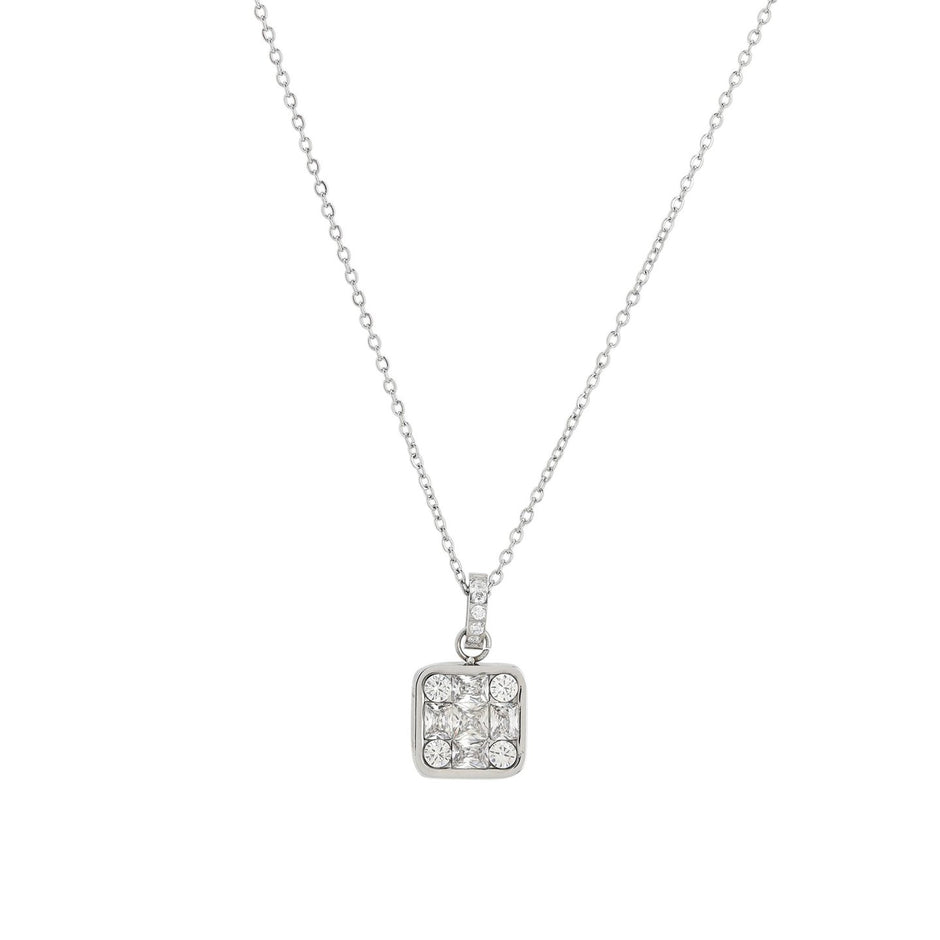 Collier en acier carré géométrique