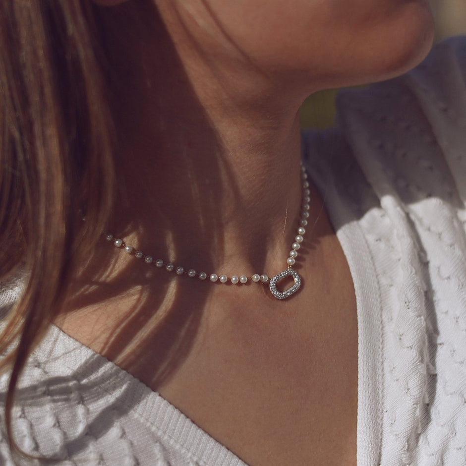 Collier en acier perles et brillantes