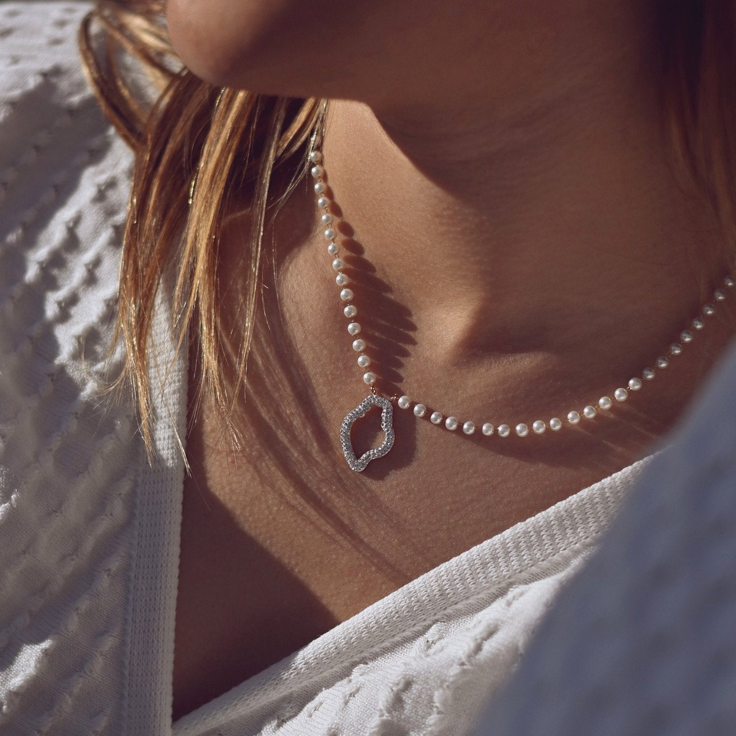 Collier en acier perles et coração de viana