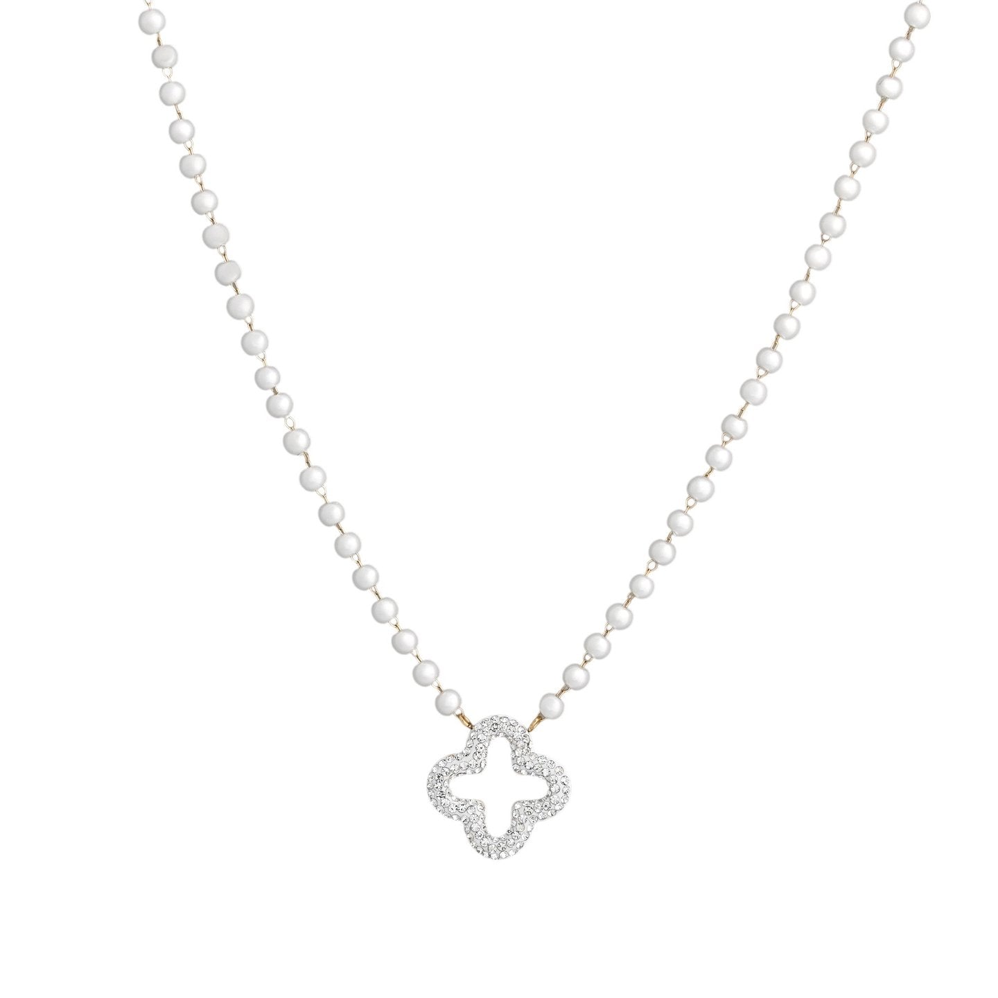 Collier en acier perles et trèfle
