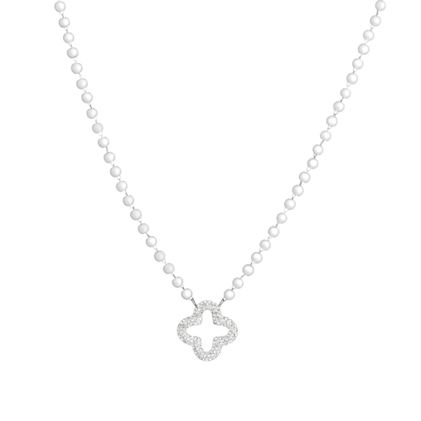 Collier en acier perles et trèfle