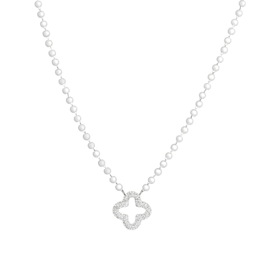 Collier en acier perles et trèfle