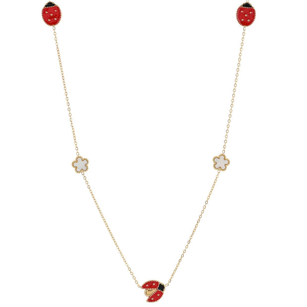 Collier en acier long coccinelle