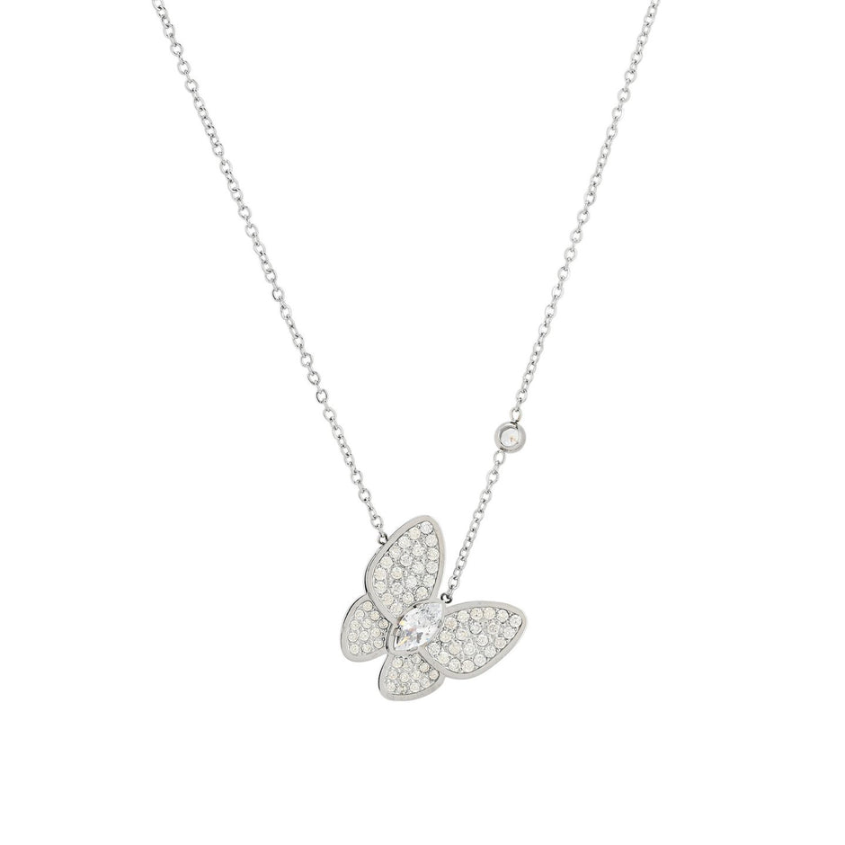 Collier en acier papillon et brillant
