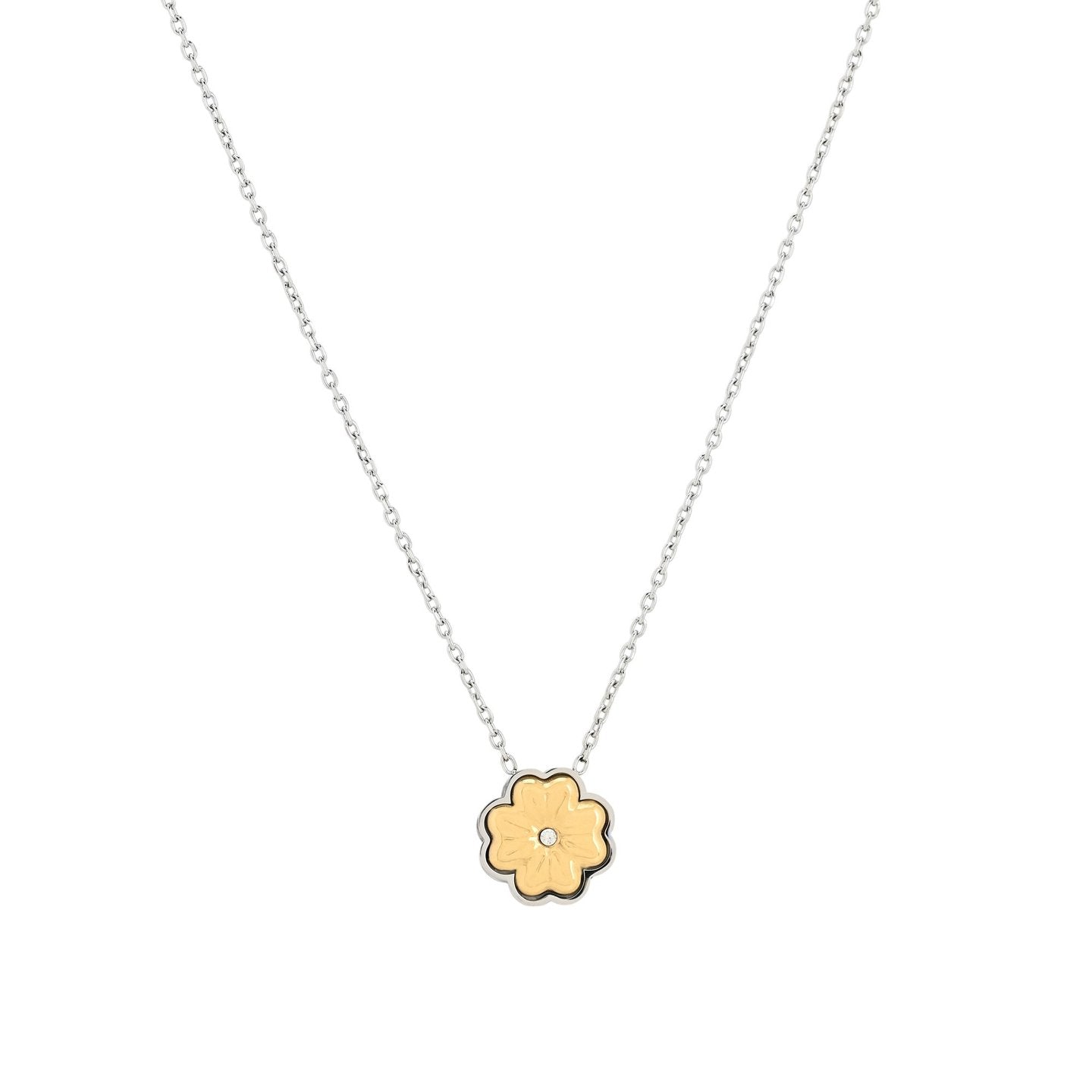 Collier en acier trèfle brillant