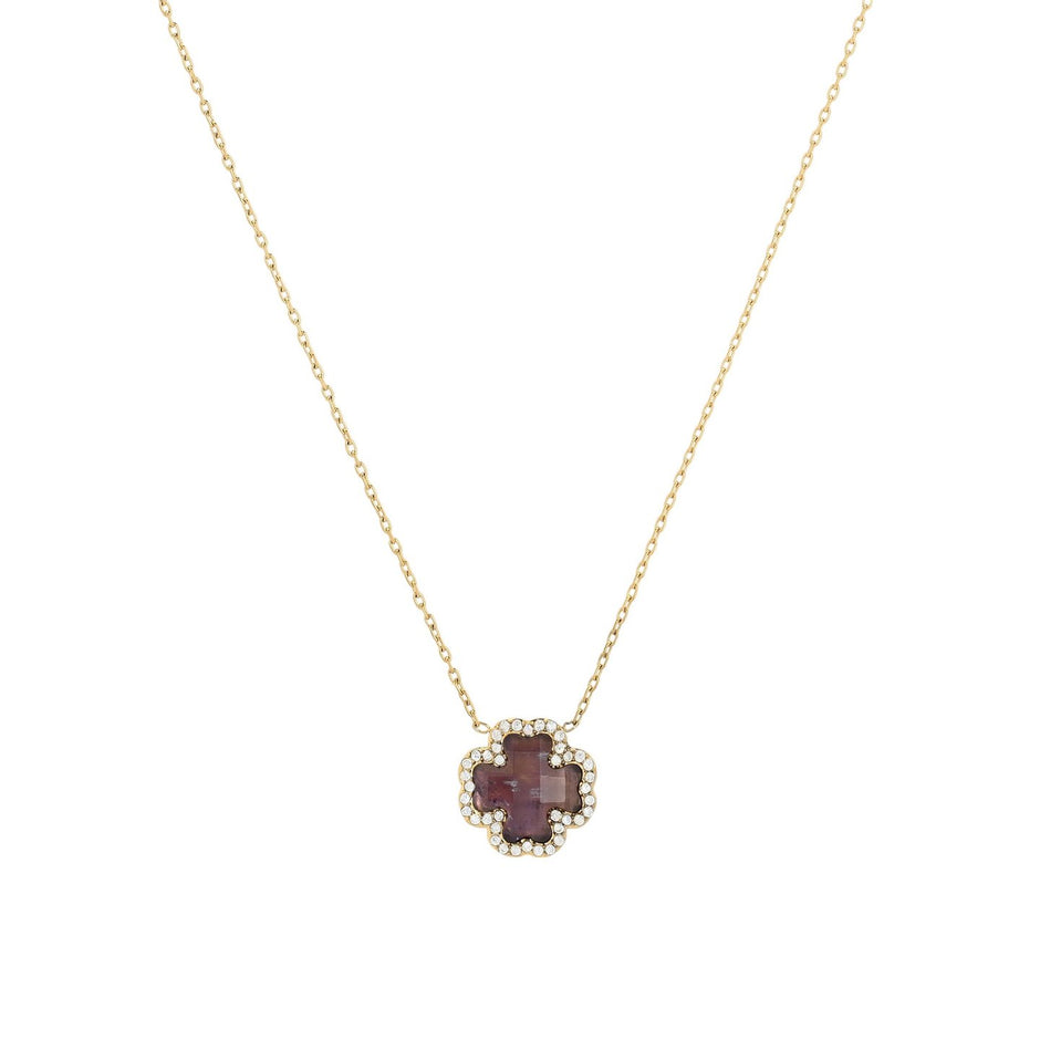 Collier en acier pierre naturelle trèfle