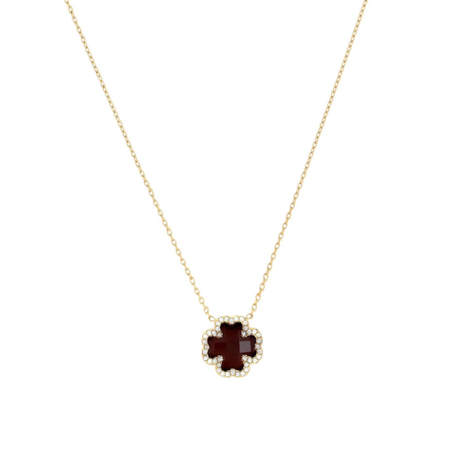 Collier en acier pierre naturelle trèfle