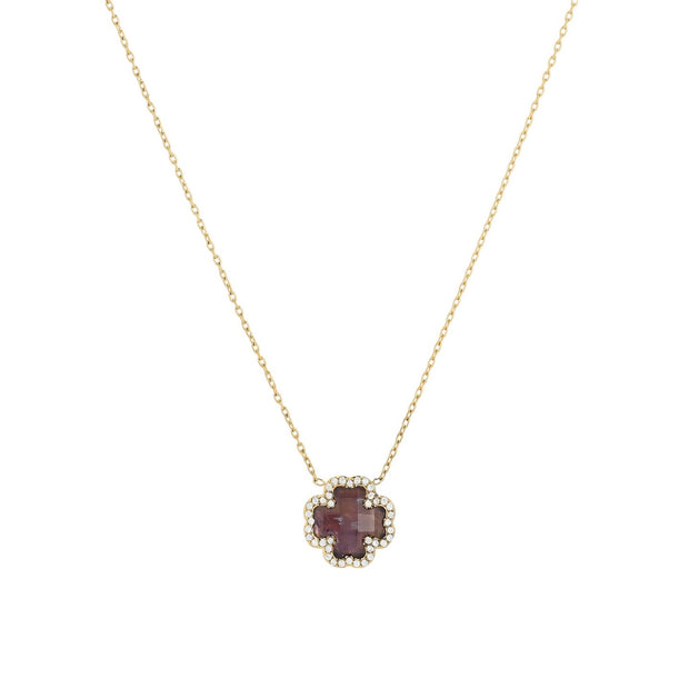 Collier en acier pierre naturelle trèfle