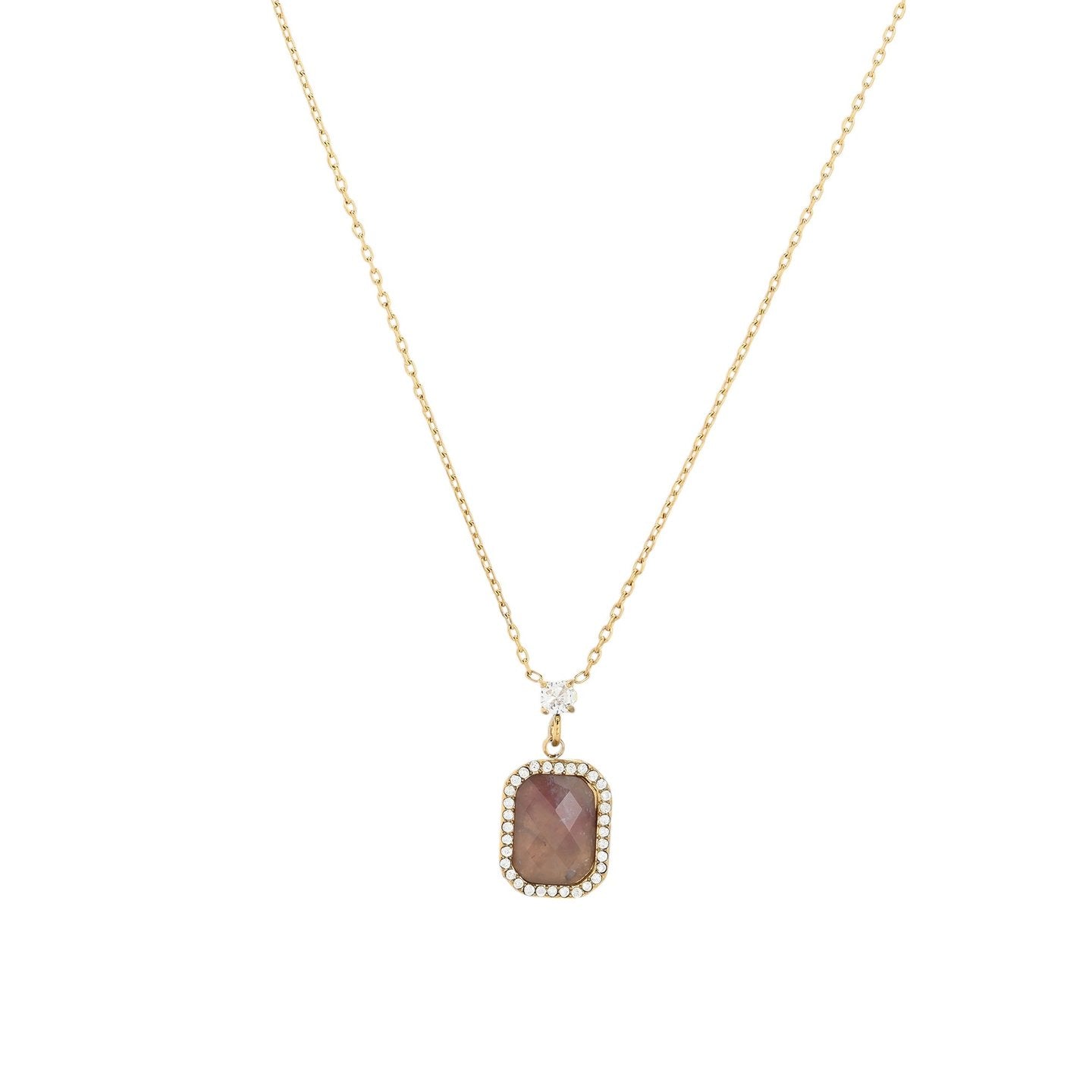 Collier en acier pierre naturelle rectangle