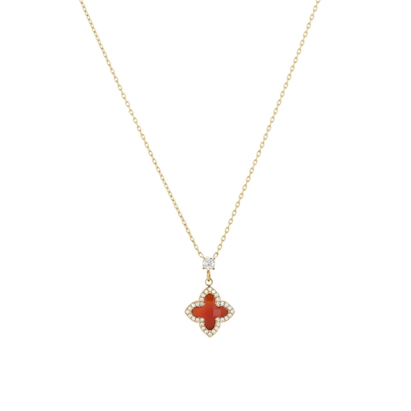 Collier en acier pierre naturelle forme de fleur