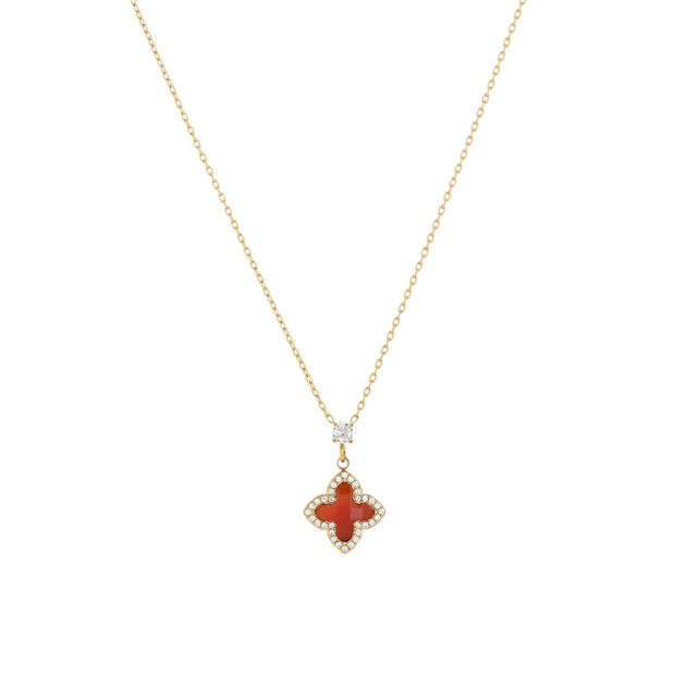 Collier en acier pierre naturelle forme de fleur