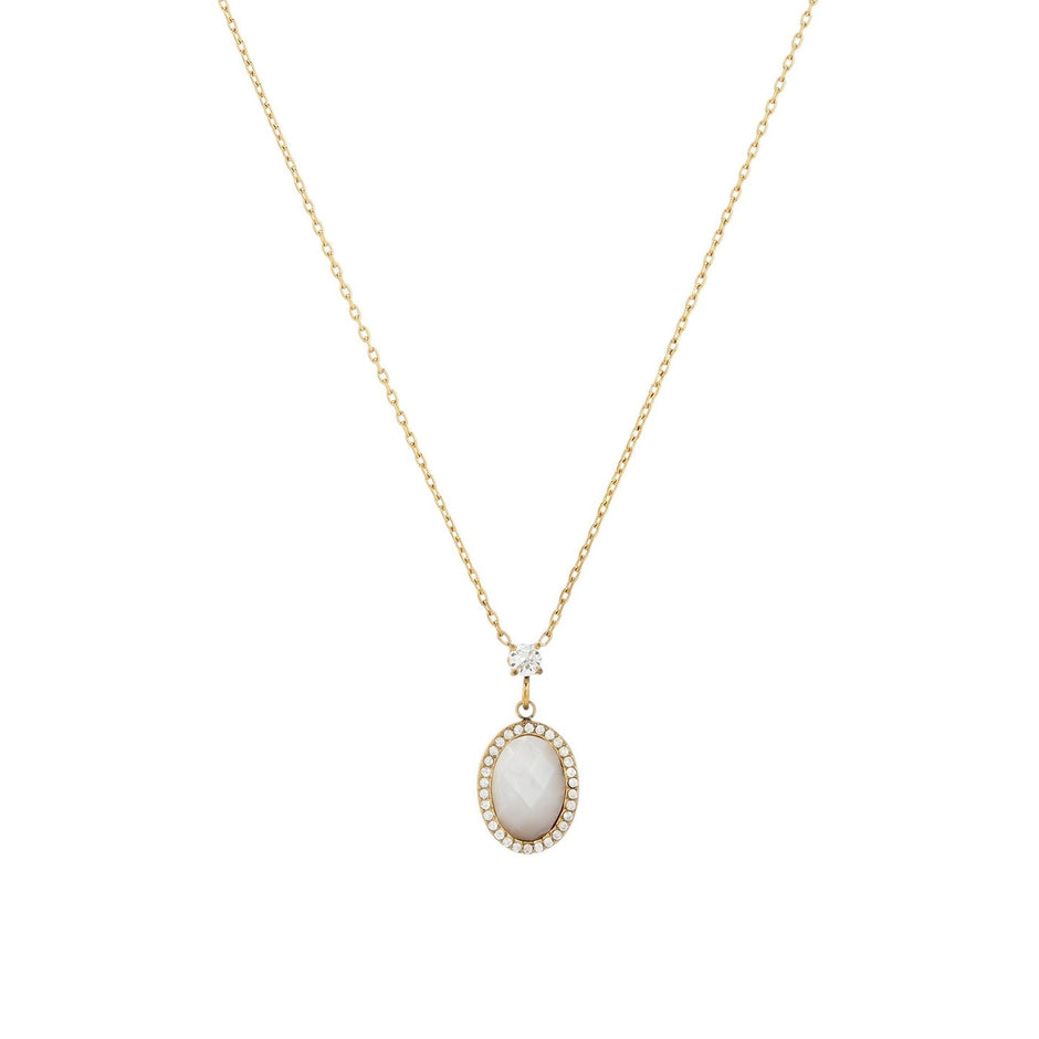 Collier en acier pierre naturelle ovale