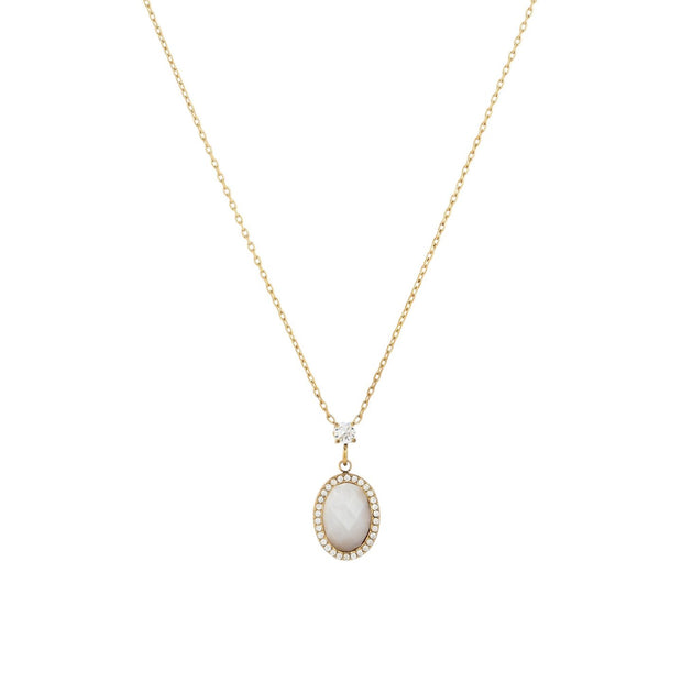 Collier en acier pierre naturelle ovale