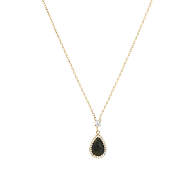 Collier en acier pierre naturelle goutte