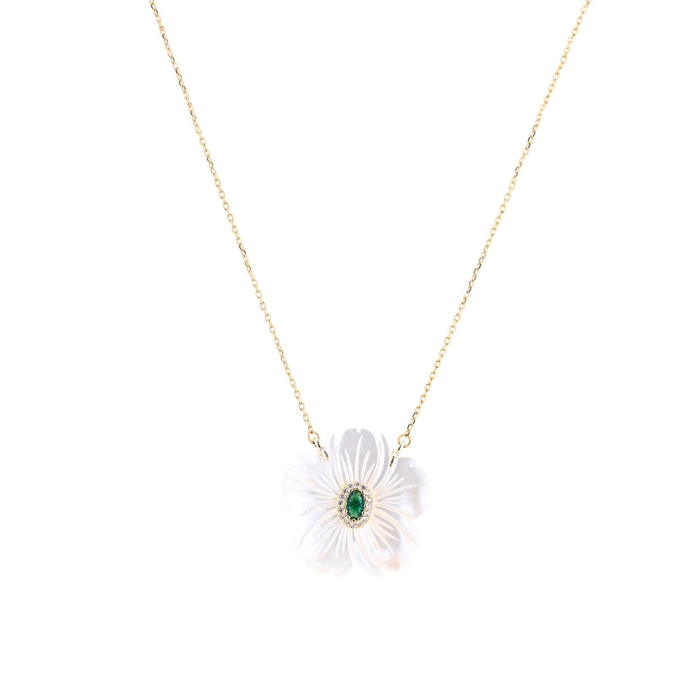 Collier en acier nacre fleur vert