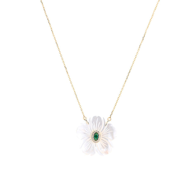 Collier en acier nacre fleur vert