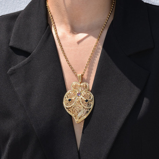 Collier coração de viana traditionnel avec pierres