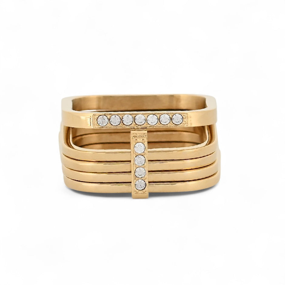 Bague Esmée acier cercles carré