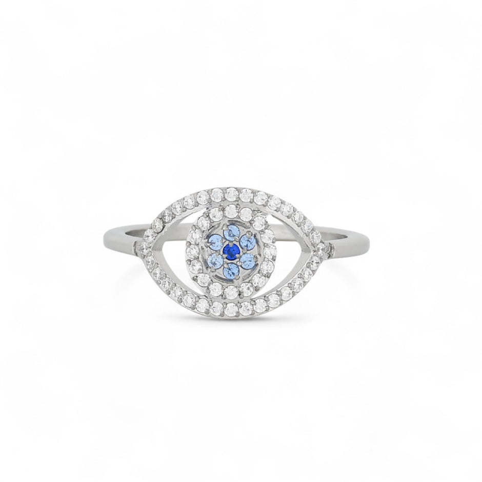 Bague alba en acier oeil bleu  R22021