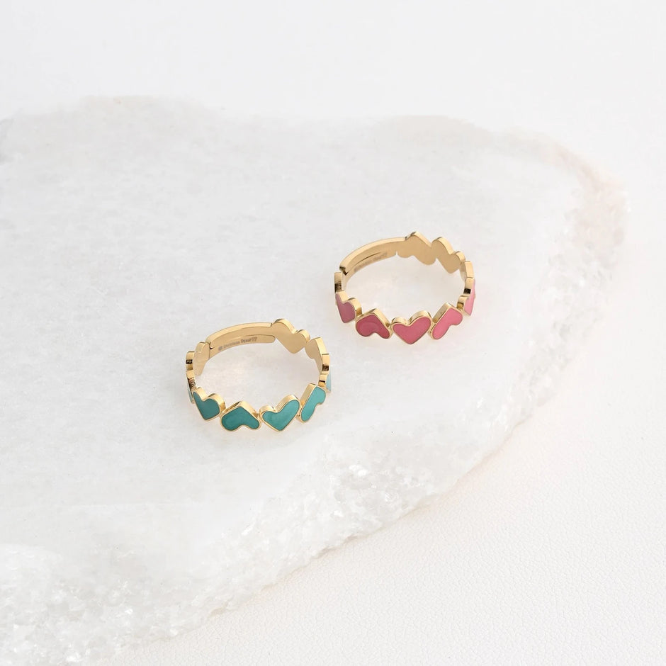 Bague alba réglable acier cœurs Rouge R23588