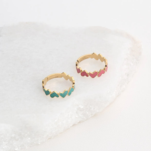 Bague alba réglable acier cœurs Rouge R23588