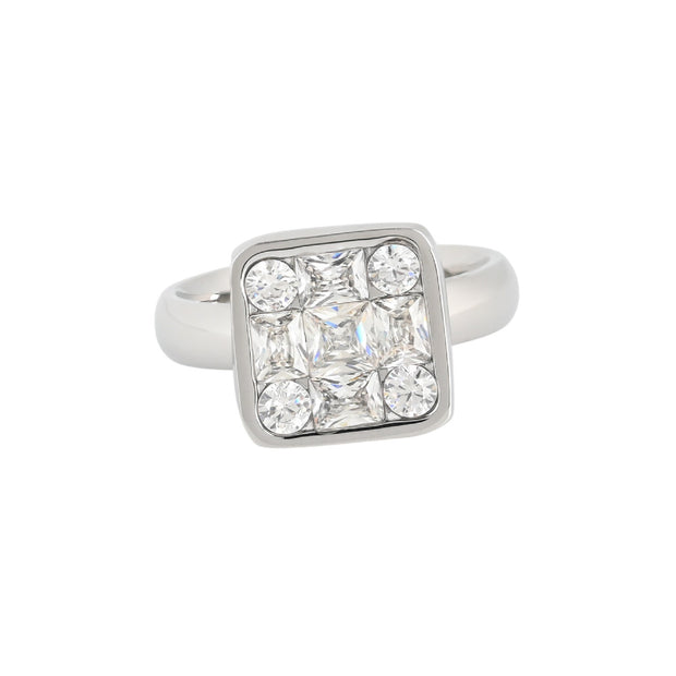 Bague alba acier carré géométrique R24004