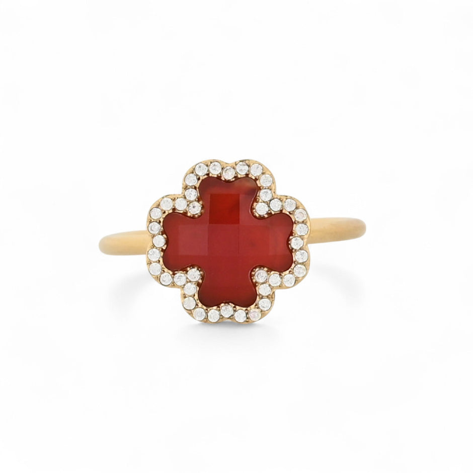 Bague alba en acier pierre naturelle trèfle R24520_1