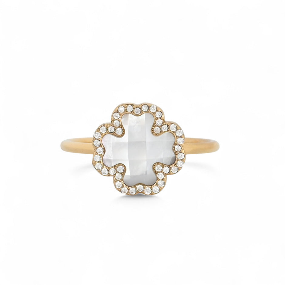 Bague alba en acier pierre naturelle trèfle R24520_1