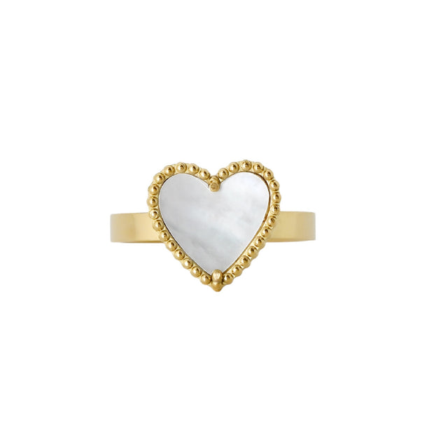 Bague alba en acier coeur texture et nacre R3439