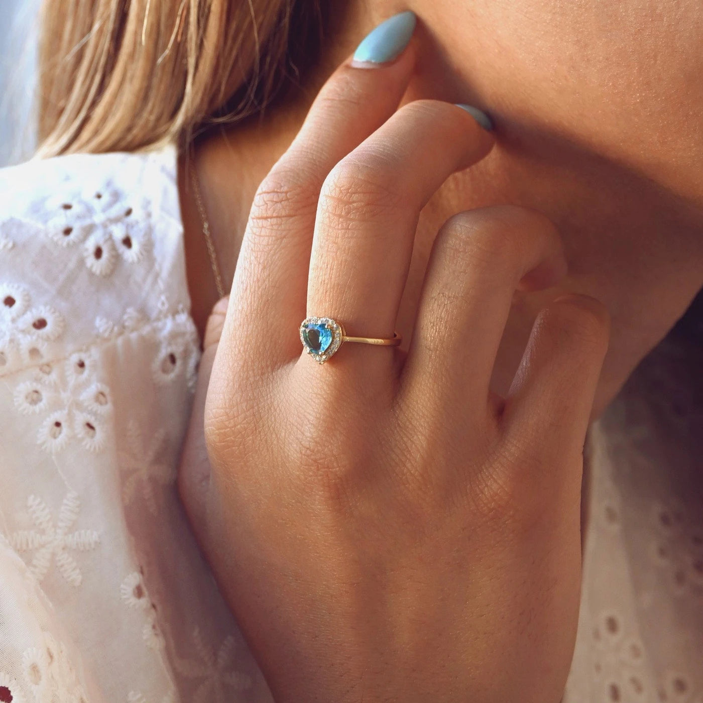 Bague Iris réglable coeur bleu