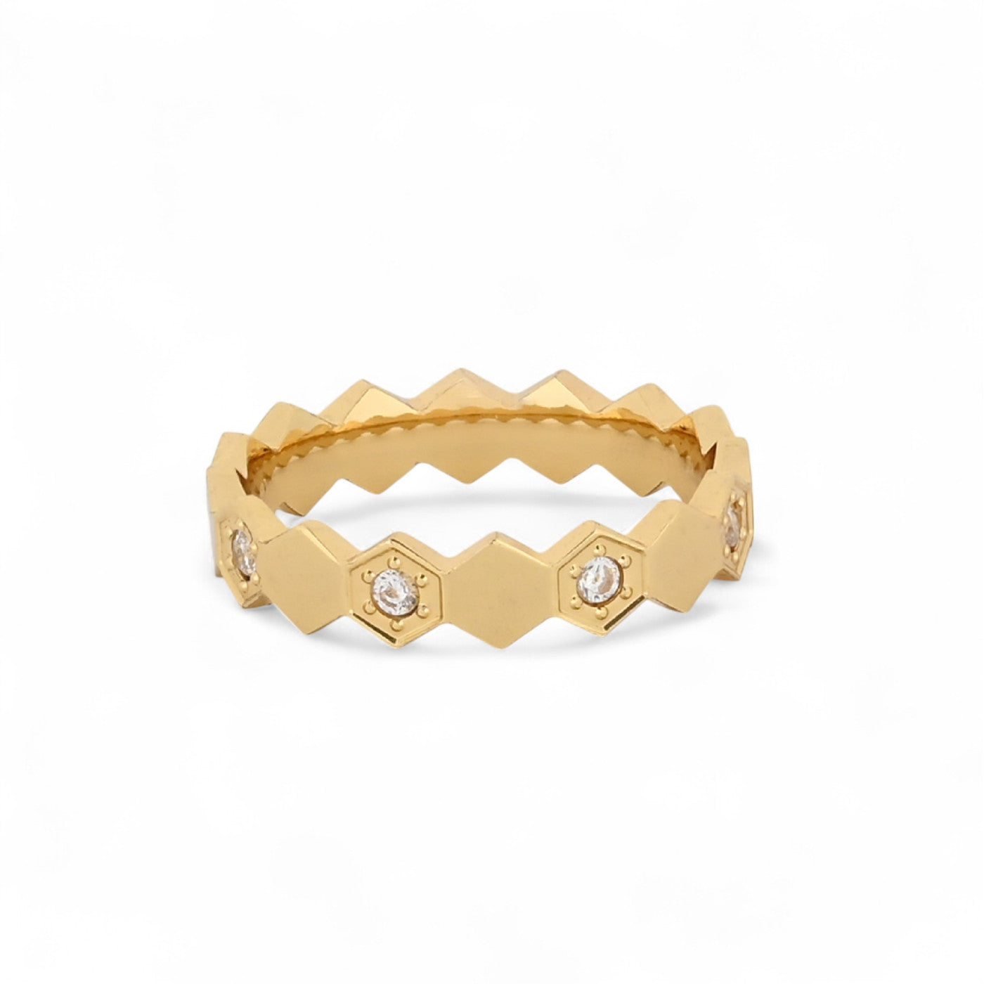 Bague alba acier hexagonale avec zirconias R3772