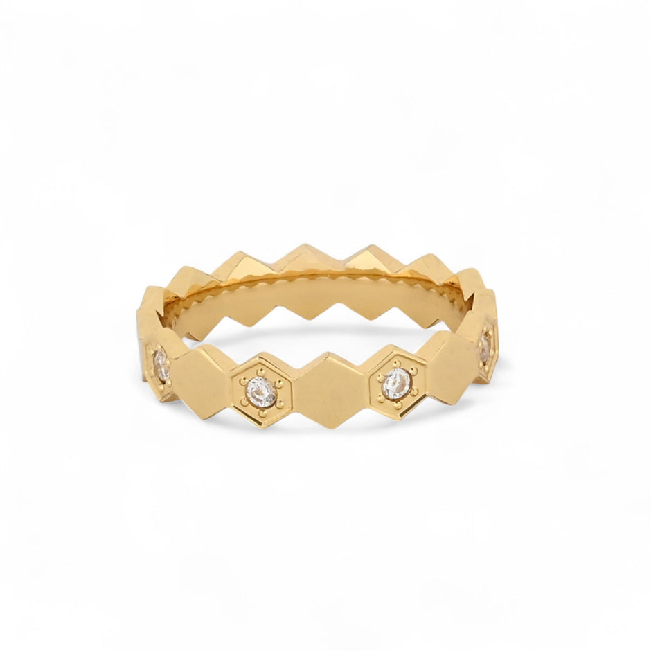 Bague alba acier hexagonale avec zirconias R3772