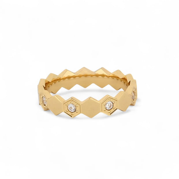 Bague alba acier hexagonale avec zirconias R3772