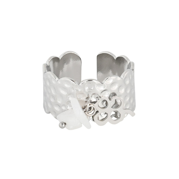 Bague Esmée réglable acier trèfle