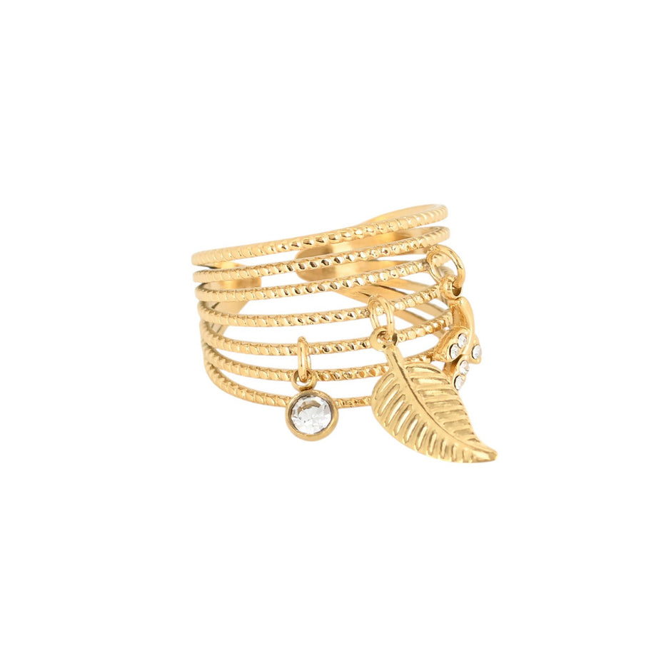 Bague Esmée réglable acier feuille