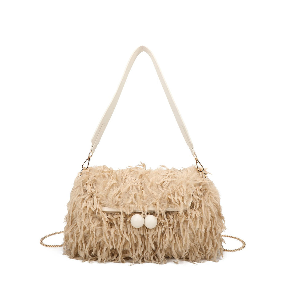 Sac à main avec poils et plumes