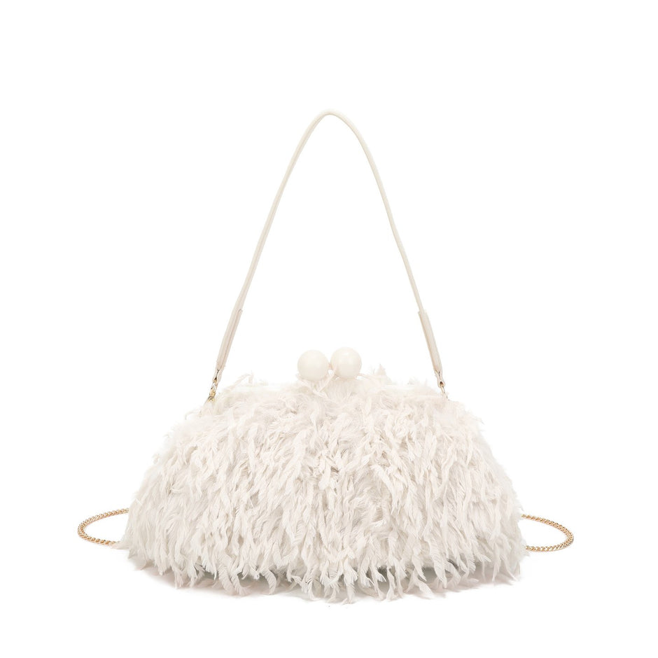 Sac à main avec poils et plumes